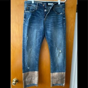 Anthropologie Jeans With Gold Foil Bottom
